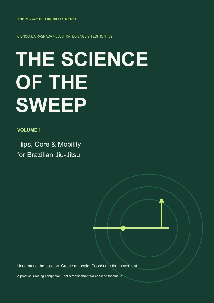 The Science of the Sweep, Volume 1 — illustrated English ebook cover about hips, core and mobility for Brazilian Jiu-Jitsu